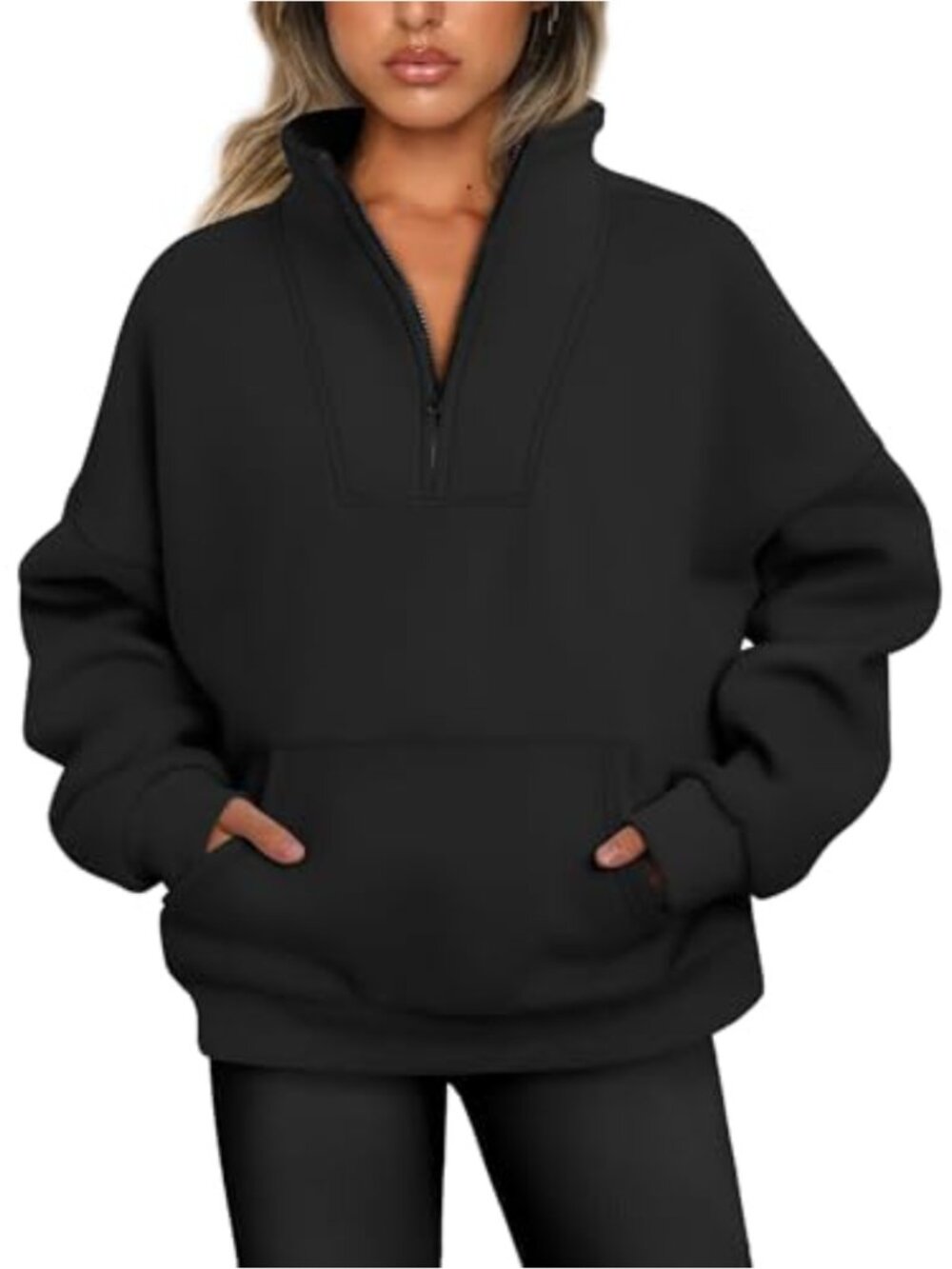Women's Quarter Zip Fleece Lined Pullover Sweatshirt Oversized Long Sleeve
